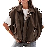 Talakeno Womens Oversized Faux Suede Vest Cap Sleeve Vest Tops Casual Lapel Collar Coats 2026 Trendy Outfits(Coffee,S)