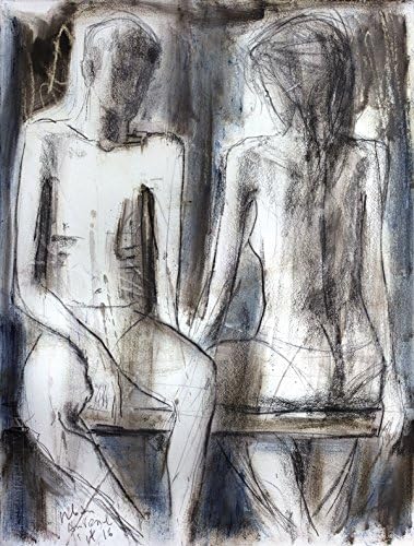 Couple drawing, Fine art print, Man and woman Charcoal sketch, Modern Wall decor, Female nudity silhouette