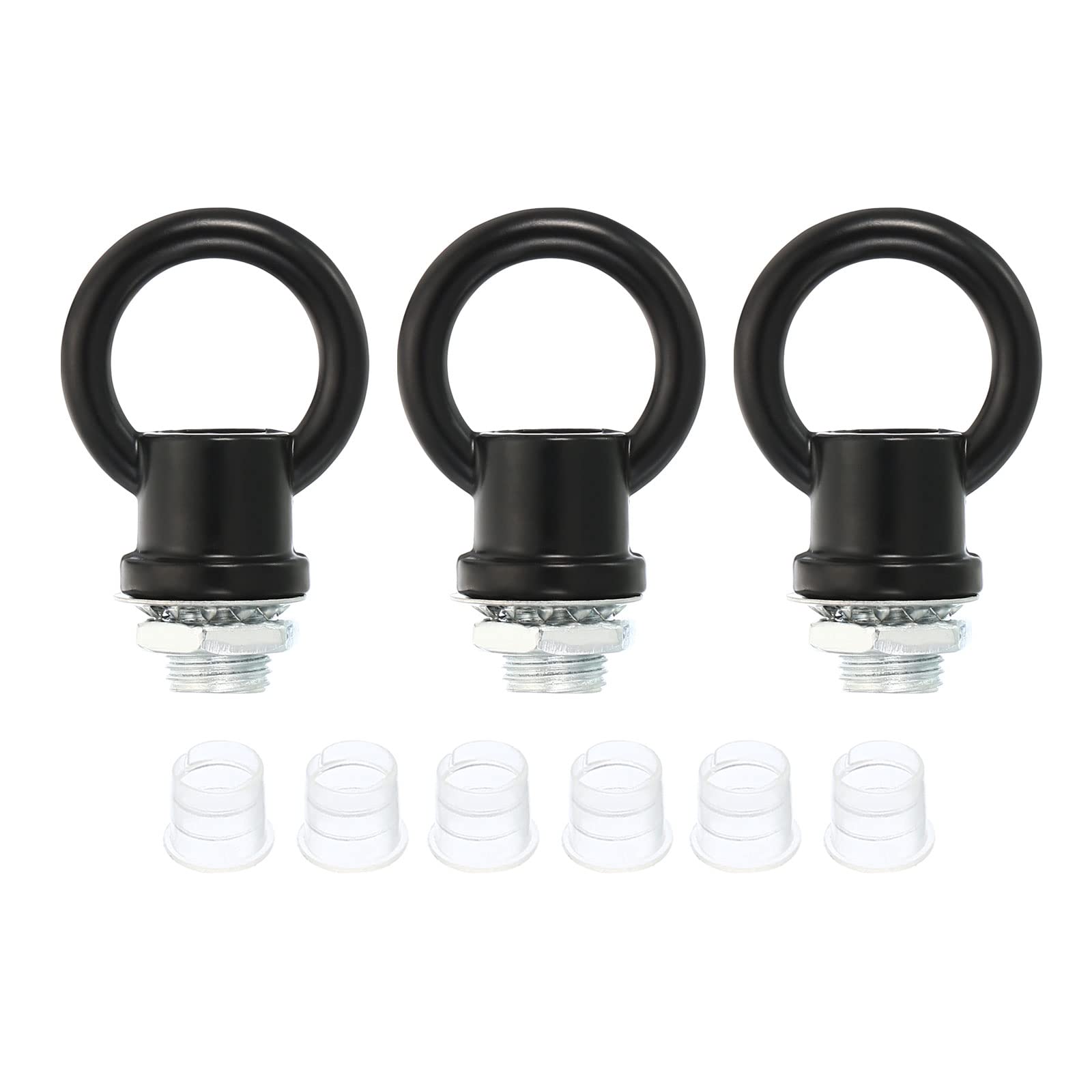 PATIKIL 15kg Load 18mm ID M10 Lamp Female Loop Holder, 3 Set Lifting Eye Nut Hook Ring Shape Structural Support to Chandelier Lighting Fixtures, Black