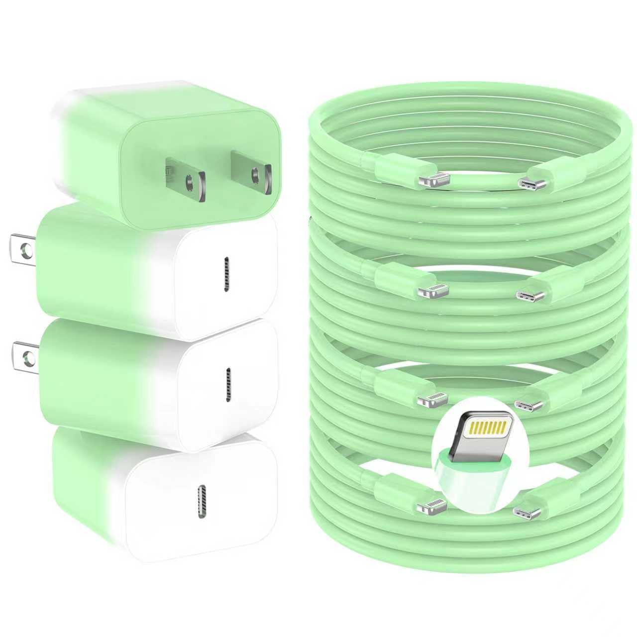 GREPHONE iPhone Charger Fast Charging,20W PD USB C Wall Charger 4 Pack with 6FT Fast Charging Cable - Fast Charger for iPhone 14/14 Pro Max/13/13 Pro/12/12 Pro/11/11 Pro/XS, iPad(Green)