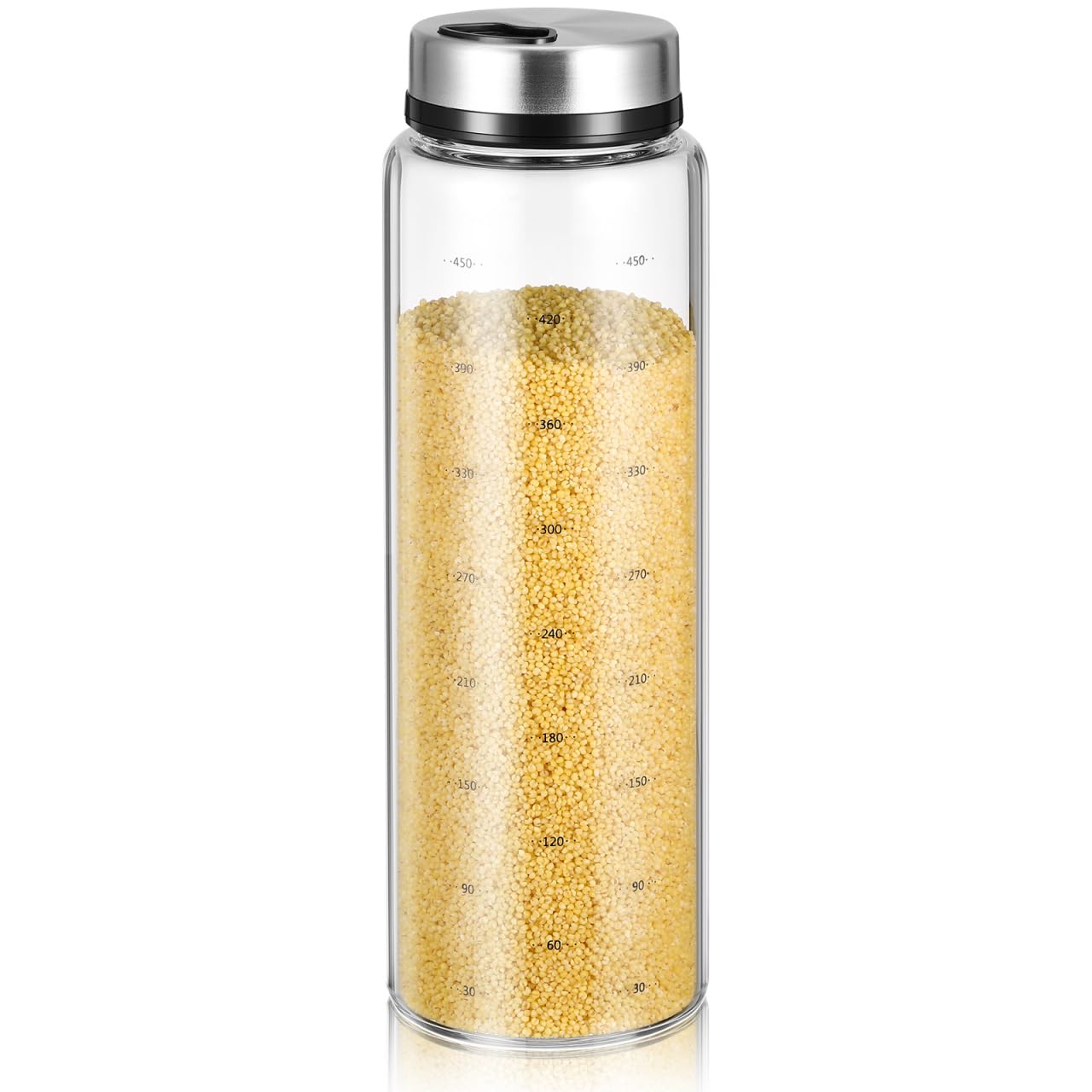 Glass Salt Pepper Shaker with 3 Adjustable Pour Holes and Measurements, 500ml Large Rotating Seasoning Bottle Condiment Container Spice Dispenser for Home, Picnics, Kitchen Gadgets