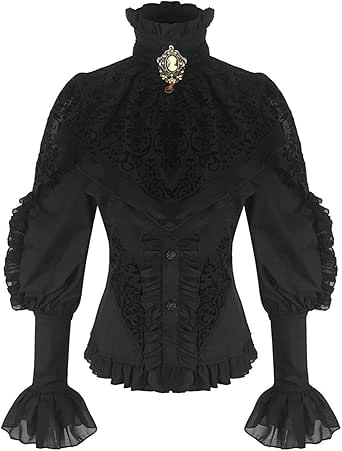 Negra viktorianische Mujer de Manga Larga Blusa con Chorrera y Oranger Broche (21099) Negro 46: Amazon.es: Ropa y accesorios