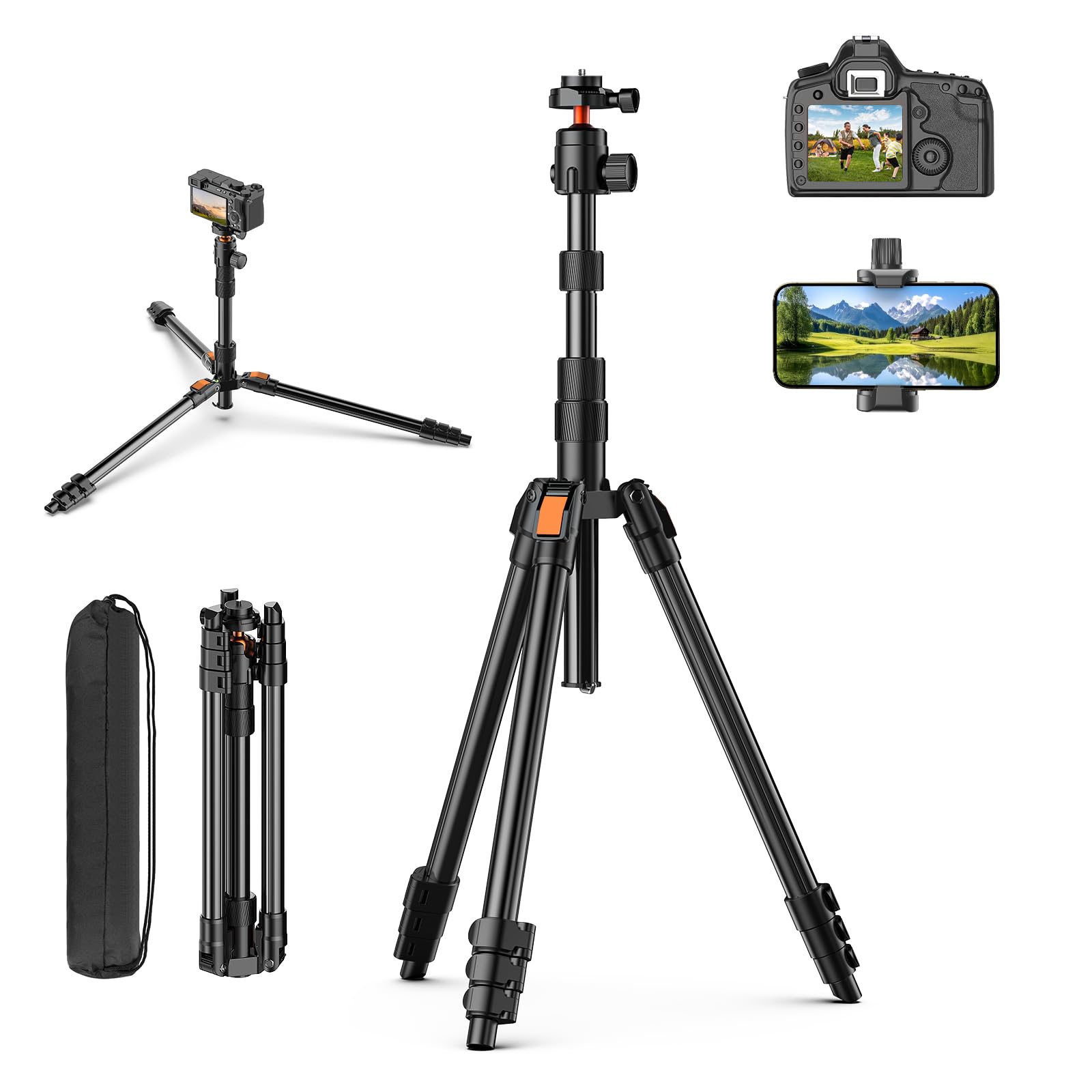 Photo 1 of * factory sealed *
XXZU 71" Camera Tripod, Tripod for Camera Phone with 360°Ball Head and Smartphone Holder, Aluminum DSLR Tripod Stand, Travel for Phone/DSLR/SLR/Projector/Video Recording, Max Load 8kg/17.64lb