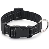 Dog Collar for Small Medium Dogs with Buckle, Breathable Adjustable Nylon Reflective Dog Collars, Black/Small