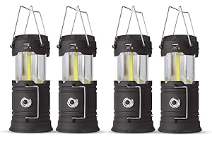 MUKKURI Lanterns, Camping Lantern, Solar Lantern Flashlights Charging for Phone, USB Rechargeable Led Camping Lantern, Collapsible & Portable for Emergency, Hurricanes, Storm(Black,4 Pack)