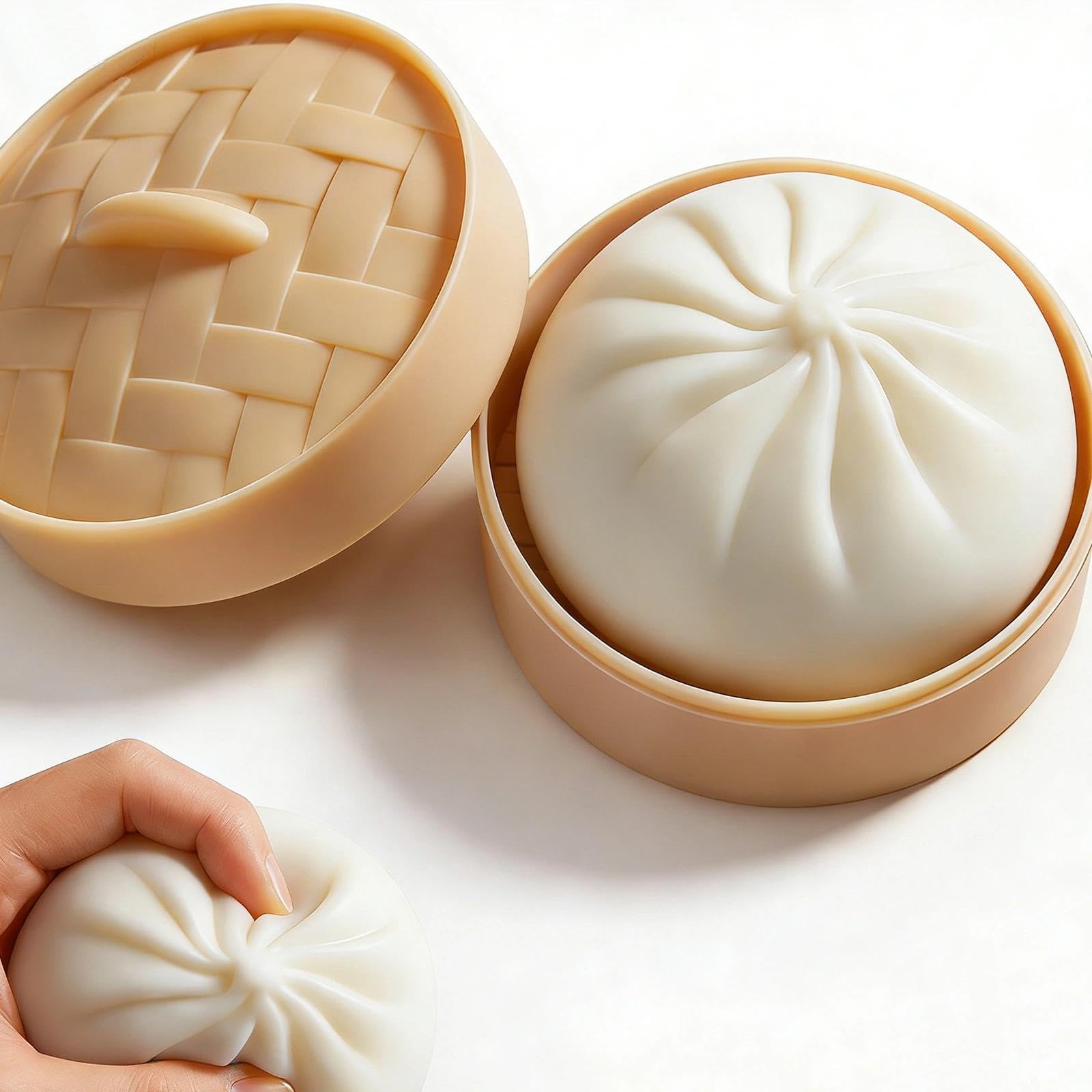 Giant Glitter Dumpling Squishy, Soft Stretchy Sensory Gadget with Mini Steamer, Cute Food‑Inspired Squeeze Item for Home Office Desk Decoration
