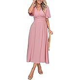 Simplee Women's Summer Linen Mini Dress Casual Short Sleeve V Neck Empire Waist Flowy Boho Sundress Beach Wedding Gest