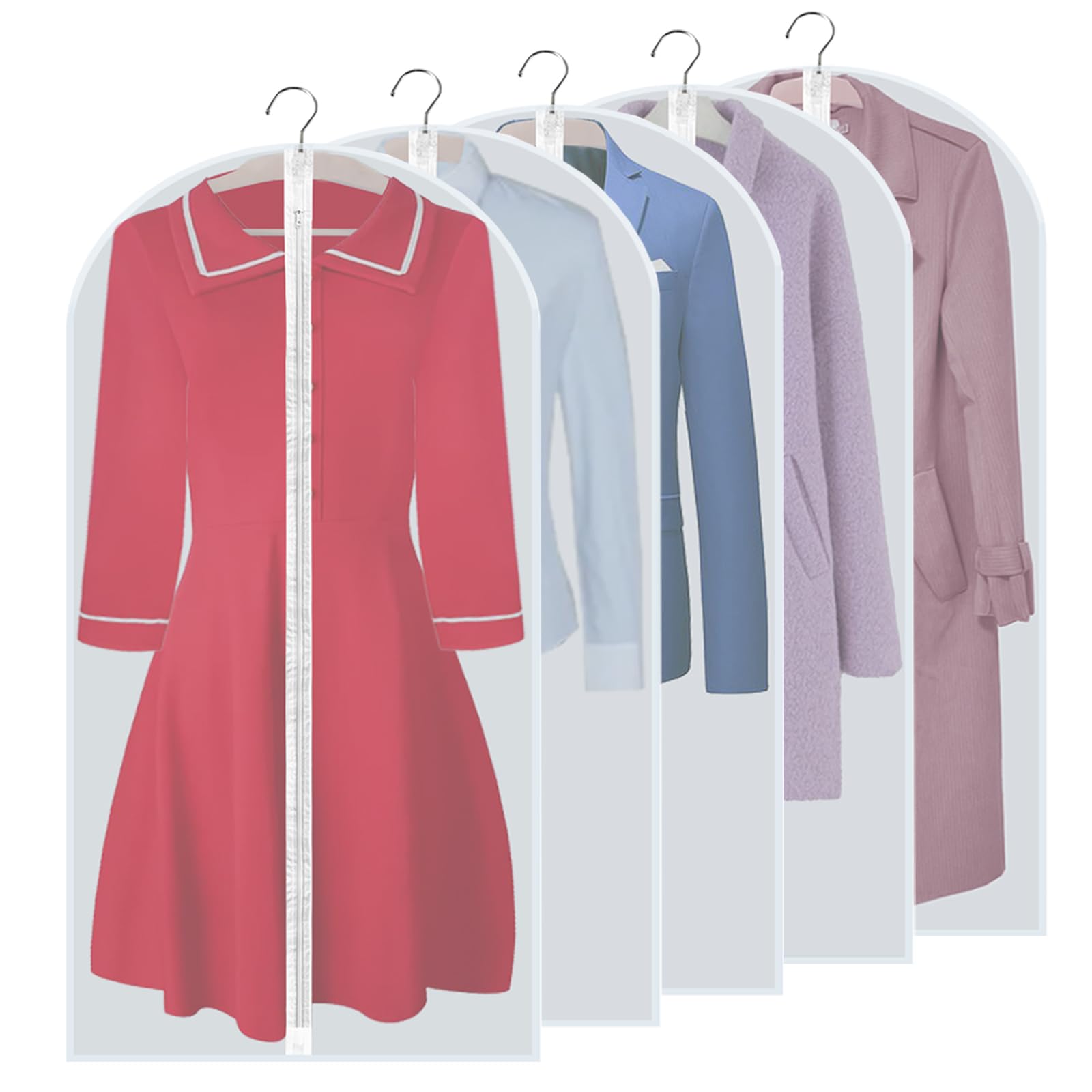 Yelinosk 5 Pack Suit Bags - 60 x 120cm, Anti-Dust & Water Protector, Washable Full Zipper Garment Bags Perfect for Travel or Home
