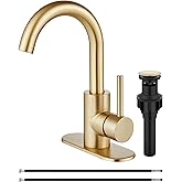Midanya Single Hole Bathroom Faucet 1 Hole Bar Sink Faucet Suitable for Kitchen RV Vanity,304 Stainless Steel 360° Swivel Spout with Deck Plate and Pop-up Drain,Brushed Gold