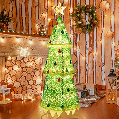 ATDAWN 6ft PreLit Light Up Christmas Tree, Collapsible Christmas Tree
