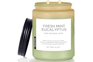 M&SENSE Eucalyptus & Mint Candles for Home Scented, 19.4oz 110 Hours Burn Soy Aromatherapy Candle Gift for Stress Relief, Med