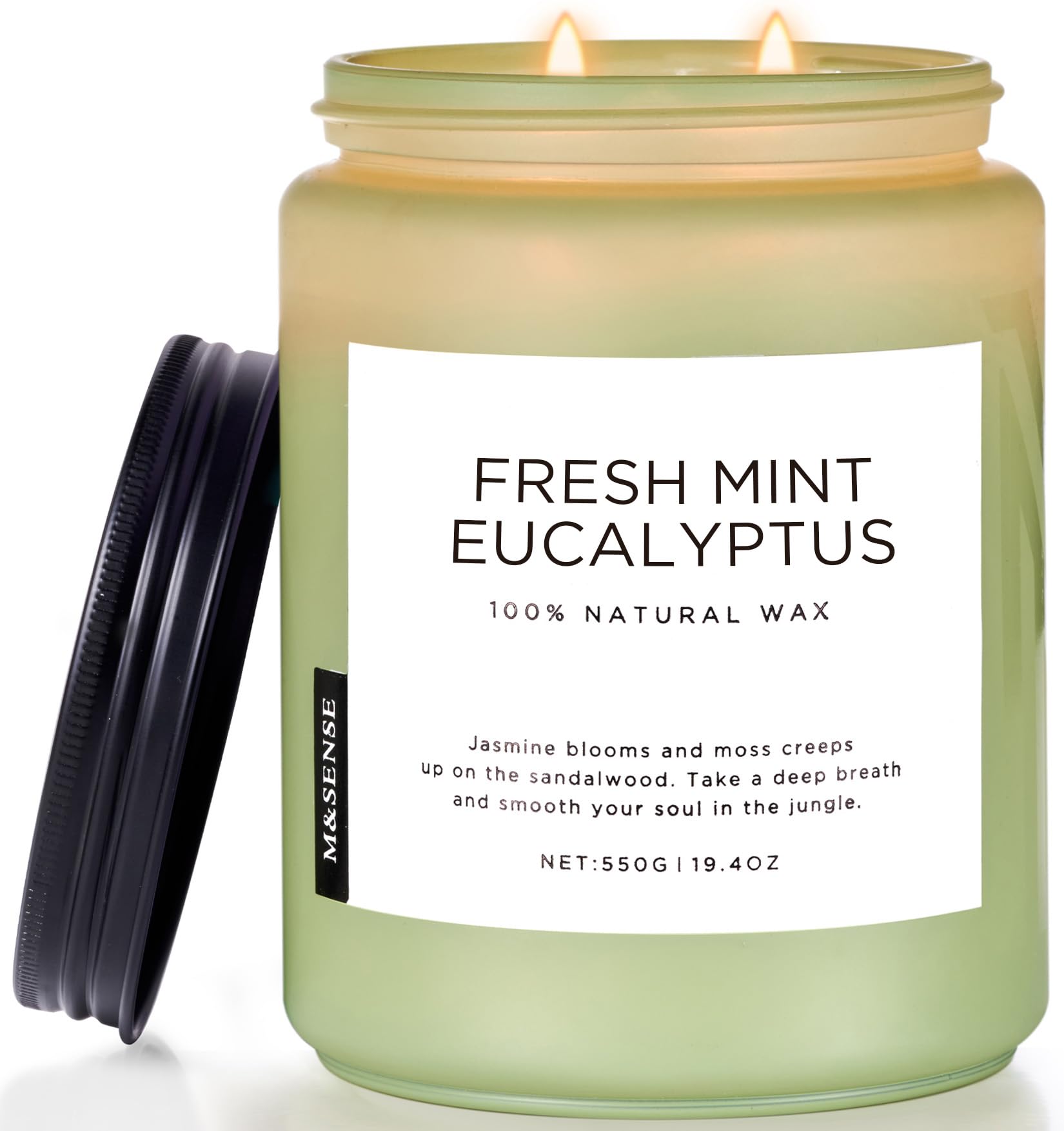 M&SENSE Eucalyptus Mint Soy Candles for Home Scented, 550g 110 Hour Burn Aromatherapy Candle Gift for Stress Relief, Meditation, Yoga, Relaxing SPA, Reusable Jar Candles for Men and Women