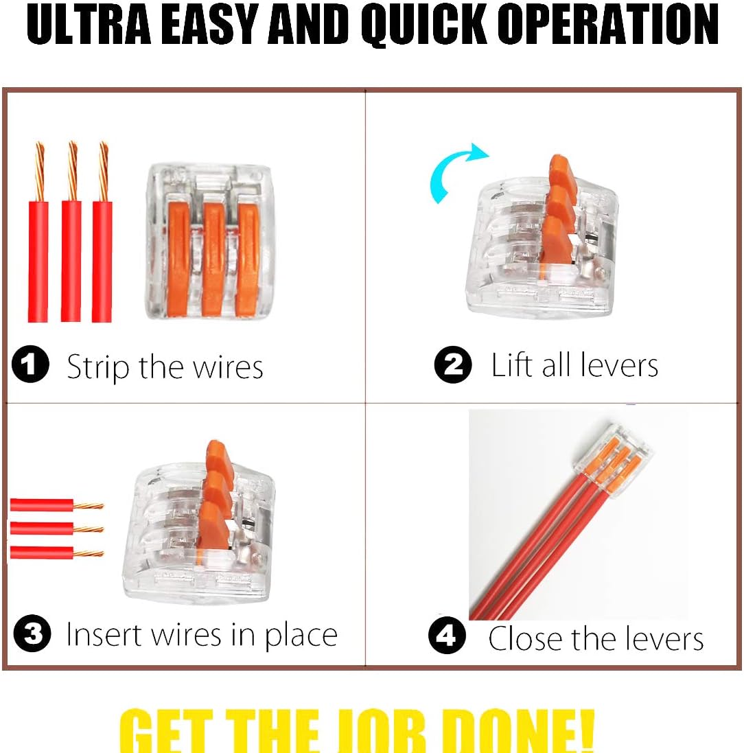 Compact Wire Connectors,CTRICALVER Electrical Connector Blocks 15 pcs 3 Port Compact Splicing Connectors Lever Nut Assortment Terminal Block Kits and Mounting clip - Image 4