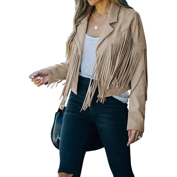 Amazon.com: Inevnen Fringe Jacket Women Long Sleeve Vintage