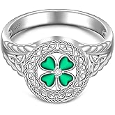 Shamrock Ring St Patricks Day Rings Four Leaf Clover Ring for Women Sterling Silver 925 Irish Shamrock Celtic Knot Green 4 Clover Jewelry Charm Prom Wedding Gifts Size 7 8 9