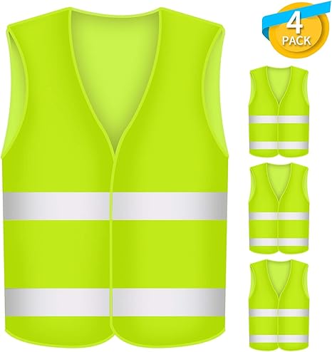 Fesoar Lot De 4 Gilets De Sécurité Lavables Pour Voiture Jaune Fluo 125 Cm