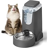1 Gallon Automatic Cat Feeder Gravity Stainless Steel Water Dispenser Dog Feeder for Small Medium Puppy Kitten Pets Water Feeding Bowls,Charcoal Gray