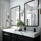 USHOWER 2-Pack Black Bathroom Mirrors for Over Sink 24 x 36 Inch, Metal Frame Rectangle Wall Mirror, Modern Farmhouse Vanity Mirror, Wall Mounted