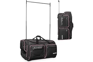Fanwoli 28" Dance Bag with Garment Rack | Upgraded Stable System & Fabric | More Lightweight & Wear-Resistant | Ideal Competition Rolling Duffle Bag | Black/Pink Trim