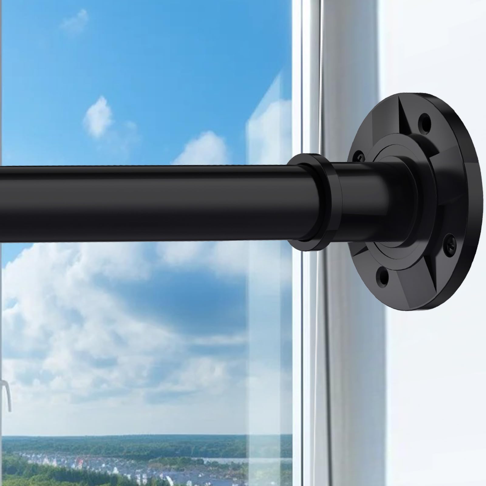 Photo 1 of Black Shower Curtain Rod 31-100 In Adjustable Pole Spring Tension Curtain Rods Ceiling Mounted Heavy Duty Shower Curtain Rod for Bathroom Window Anti-Slip Never Rust