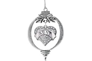 Inspired Silver - Aunt Charm Ornament - Silver Pave Heart Charm Holiday Ornaments with Cubic Zirconia Jewelry