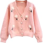 FindThy Women’s 3D Flower Embroidered Cardigan Long Sleeve V Neck Kawaii Cardigan Sweaters