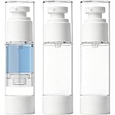 GIVITASOT Clear Airless Pump Bottles, Vacuum Travel Cosmetic Containers | 1OZ/30ML 3Pack Lotion Dispenser Pump Bottles; For Cream, Foundation &amp; Skincare Cosmetics; With Labels &amp; Wooden Sticks