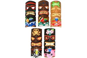 ZECKOS Set of 5 Hand-Carved Polynesian Style Wooden Wall Masks - 12-Inch High Island Decor, Vibrant Hand-Painted Finish - Sustainable Wood - Perfect for Tiki Bar, Patio, BBQ Pit