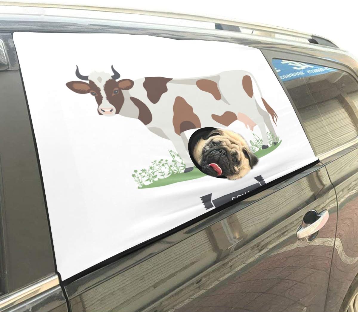 Reopx Animal Milk Cow Nature Beauty Foldable Pet Dog Safety Car Printed Window Fence Curtain Barriers Protector For Baby Kid Adjustable Flexible Sun Shade Cover Universal Fit For Suv