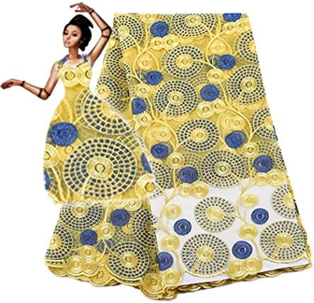 Yw Chan Can 5 Yards African Lace Fabric Nigerian French Net Lace Embroidered Tulle Fabrics Guipure for Wedding Dresses new-fabric-029 blue