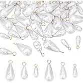 PH PandaHall 48PCS Pearl Charm, 6 Styles Teardrop Faux Pearls Pendant Charm Resin Teardrop Imitation Pearl Pendants for Jewelry Making in Party, Christmas, Birthday, Anniversary, Platinum & Golden