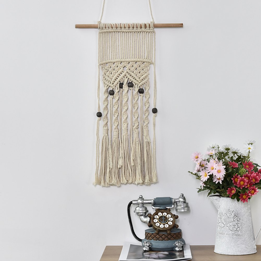 Hecha A Mano Decoracion De Hogar Pared Hanging Beige Algodon Hilo