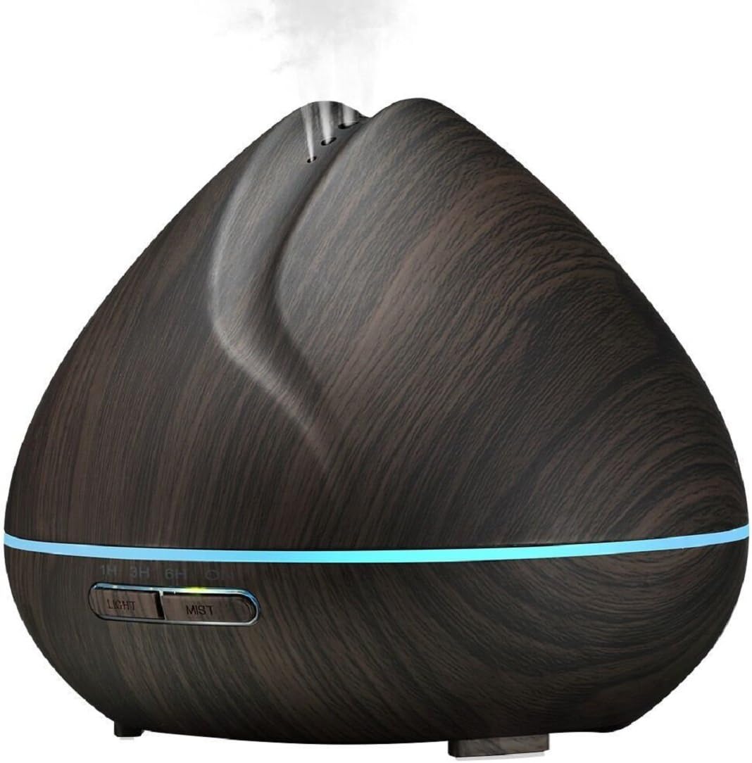 kapimo 400 ml Aroma Diffuser Humidifier Ultrasonic Air Essential Oil Electric Freshener with 7 Color Changing LED Lights Automatic Shutdown and 4 Settings Timer Dark Wood Grain