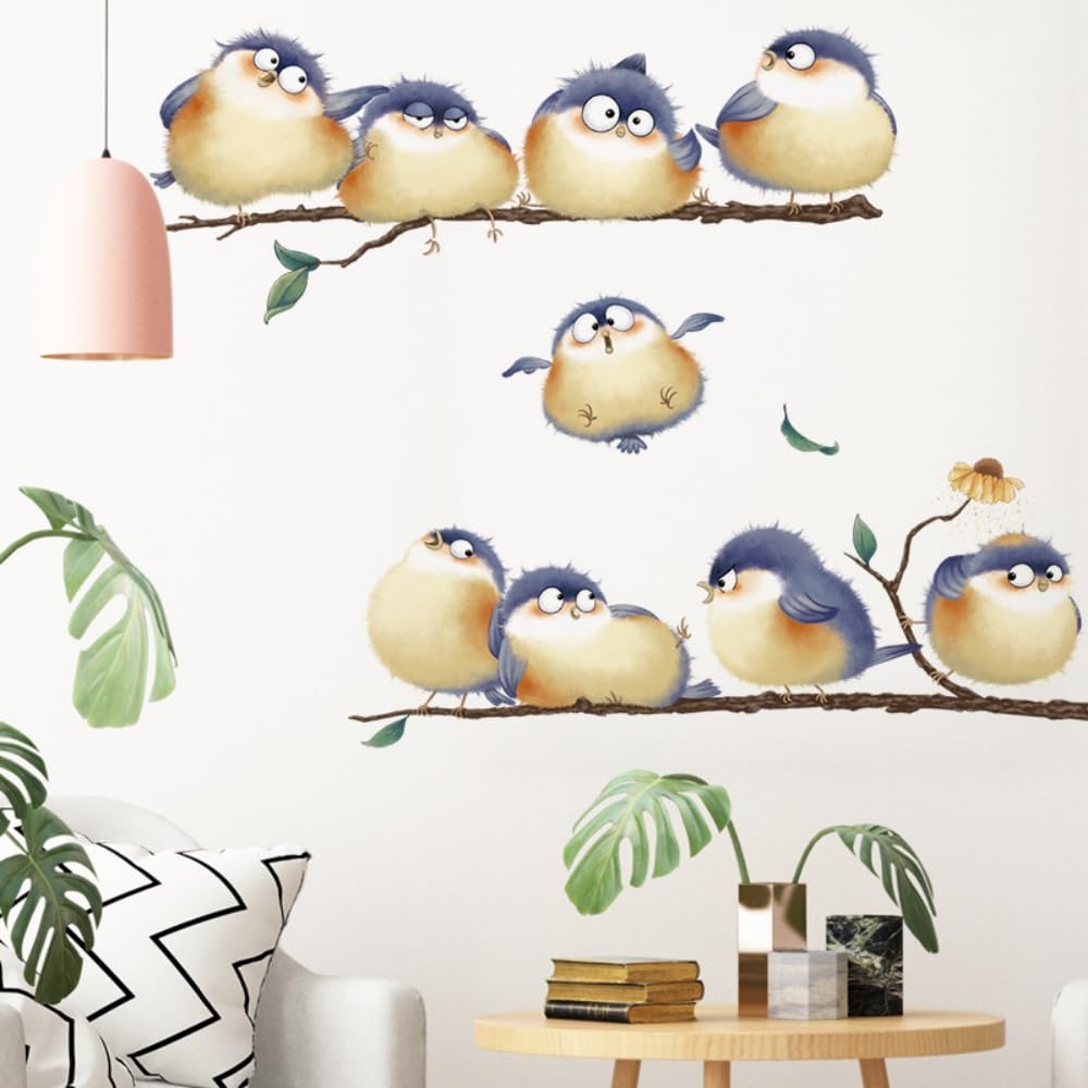 HGDESIGN ® Wall Sticker Round Fat Funny Cute Birds on Branch Nursery Baby Room Bedroom Children Baby Boys Girls (A)