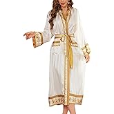 Daiwor Kout Silk Satin Robe for Women Long Kimono Robe Lightweight Floral Trim Bathrobe Luxury House Robes with Pockets