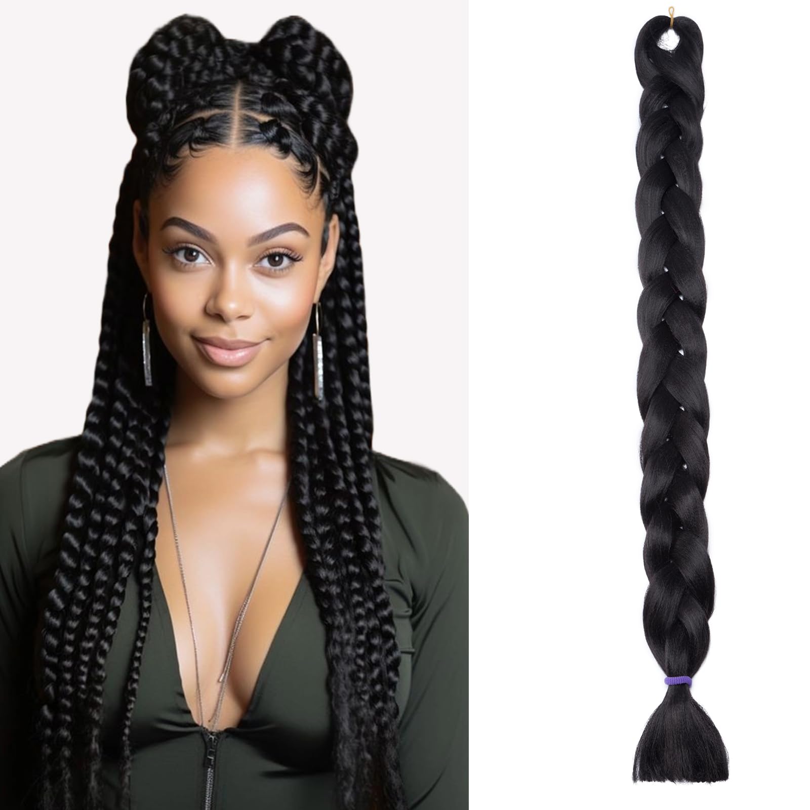 Silk-co Jumbo Braid Synthetic Hair 41" Tones Hair Braiding Extensions Premium Jumbo Braids [165g, Jet Black] — image 1
