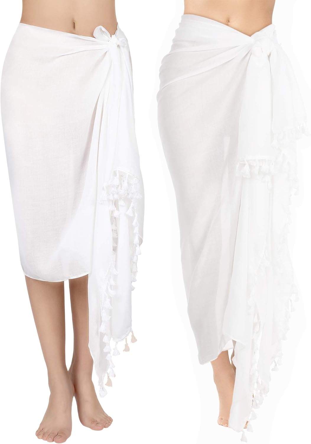 2 Pieces Women Beach Batik Long Sarong Swimsuit Cover up Wrap Pareo with Tassel for Women Girls at  Women’s Clothing store
