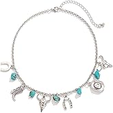 colobublie Cowgirl Cowboy Boot Hat Pendant Necklace Silver Plated Boho Personalized Texas Boots Adjustable Chain Necklace for Cool Men Western Style Country Women Birthday Party Fashion Jewelry Gifts