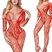 QueensHot Red Lace Sleeved Sheer Lingerie Babydoll Crotchless Teddy Nightie Leotard Body Suit Stocking
