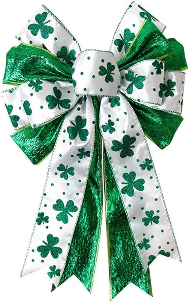 Bows & Ribbons - JANOU St. Patrick's Day Wreath Bow Green Shamrock Bowknot Irish Holiday DIY Crafts Gift Ribbon Bow Ornaments for St. Patrick's Day Party Decorations, 11.4x17.7 in