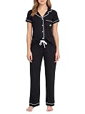 BORN Soft Button Up Pajamas for Women, Knit Button Down Pajama Set with Pants, P
