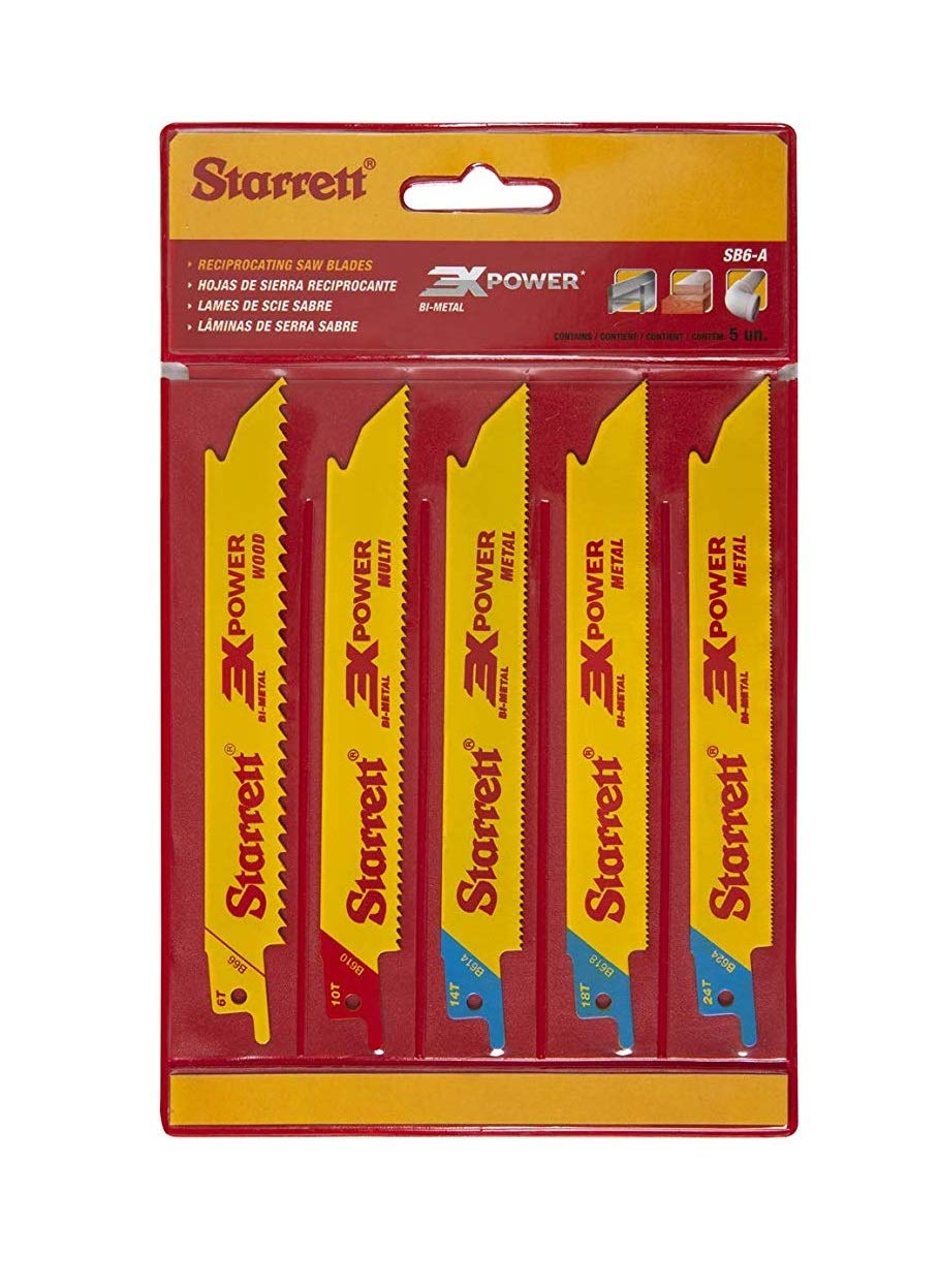 Starrett Bi-Metal Reciprocating Saw Blades Assortment Pack - SB6-A - WOOD, METAL and MULTI-USE CUTTING (5 Blades)