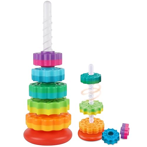 JUXUE Baby Spinning Stacking Toys for Toddlers 1-3, Rainbow Ring - Main Image