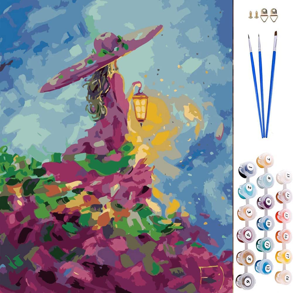 ABEUTY DIY Paint by Numbers for Adults Children, Maiden Lantern Rose Skirt 16x20 inches Number Painting Art Therapy (No Frame, Girl)