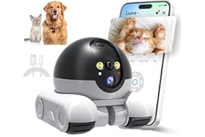 Belcore Pet Camera Robot, Wireless 1080P Movable Pet Camera Battery-Powered with Phone App emote Control for Cats Dogs, Indoor Cam, 2-Way Talk, Night Vision, Motion Detection