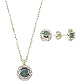 GARVIS Mystic Topaz Round Solitaire CZ Set; Necklace and Earrings: 925 Sterling Silver Chain and Studs: Fascinating Mystic Topaz Gemstone: For Women - Anniversary, Valentine’s Day, Birthday, Christmas, Hypoallergenic Jewelry Gift