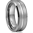 King Will Tungsten Carbide Wedding Band Ring for Men -6mm/8mm/10mm Men Rings in Black/Silver/Gold/Blue/Brown Grooved Center Wedding Band Suitable For Every Day Wear Comfort Fit Size 4-16