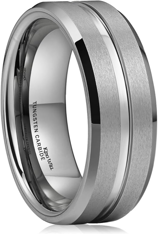 King Will Classic 8mm Men's Silver/Gold Tungsten Ring Wedding Band High