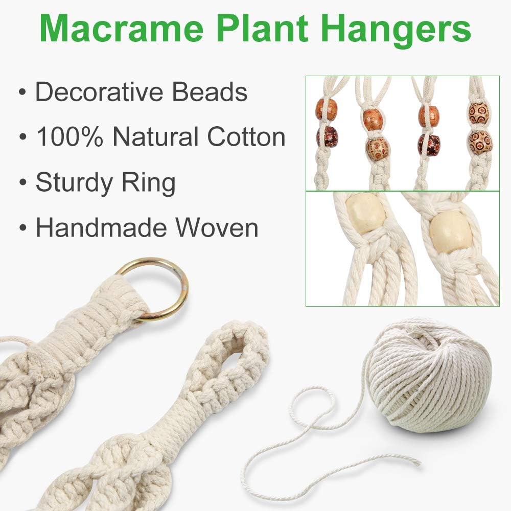 GROWNEER 5 Packs Macrame Plant Hangers with 5 Hooks, Different Tiers, Handmade Cotton Rope Hanging Planters Set Flower Pots Holder Stand, for Indoor Outdoor Boho Home Decor: Kitchen & Dining