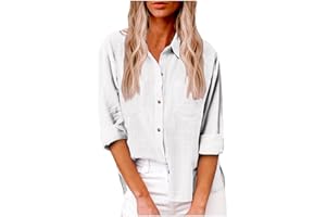 Linen Shirt Women Summer Button Down Long Sleeves Collared Shirts Boho Vacation Casual Lightweight Tops with Pockets